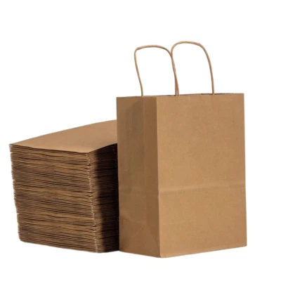 RACETOP Brown Kraft Paper Bags with Handles Bulk, 5.9"X3.2"X8.3" 100Pcs Paper Gift Bags