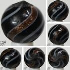 Handmade White Banded Lutz Marble, Black Base Glass, 5/8 in, Mint- Germany S1298