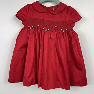 Janie and Jack Girls Smocked Red Holiday Dress Ruffles Diaper Cover￼ 6-12 M