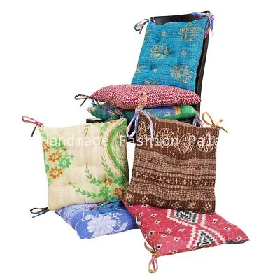 Vintage kantha quilted assorated Soft chair seat pad dining bed room garden mats - Image 1 of 4