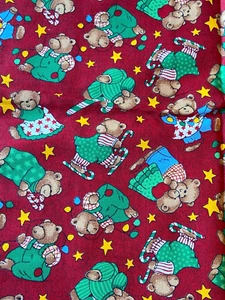 Christmas Spirit ~ Cute Teddy Bears w/ Candy Canes Stars on Dark Red 118" x 43" - Picture 1 of 8