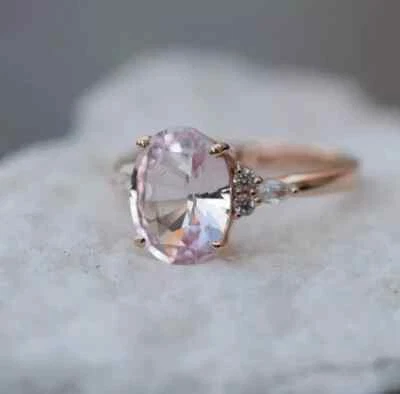 3.50 Ct Real Natural Pink Sapphire & Diamond Engagement Ring 14K Solid Rose Gold - Image 1 of 4