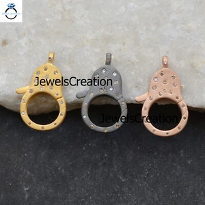 Natural Pave Diamond Lobster Lock 925 Silver Matte Finish Finding Clasp Jewelry - Picture 1 of 9