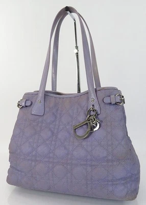 Auth CHRISTIAN DIOR Quilted Purple Coated Canvas Tote Hand Bag Purse #61895 - Image 1 of 4