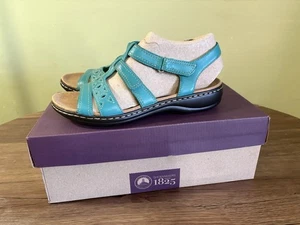 NWB Clarks Leather Multi Strap Sandals Leisa Apple Teal Blue Size 9 - Picture 1 of 9