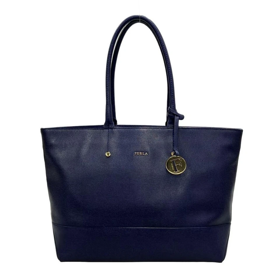 FURLA navy leather tote bag shoulder bag used - Image 1 of 4
