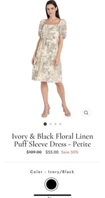 R & M Richard’s Cocktail Dress Ivory And Black Floral Size 4P - Image 1 of 4