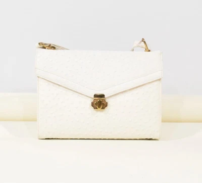 Vintage 50s/60s Lennox Bag White Leather Ostrich Texture Square Baguette Purse - Image 1 of 4