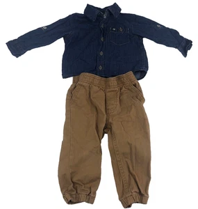 Calvin Klein Jeans Boy's Denim Shirt & Pants Toddler 12 Months 130323 Blue Brown - Picture 1 of 12