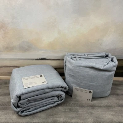 West Elm Pleated European Flax Linen Blackout Curtains 48”x108” Chambray Melange - Image 1 of 4