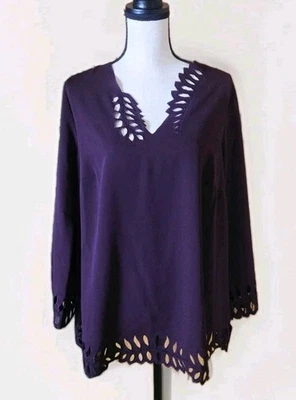 Alfani Tunic Top Plus Size 1X Purple Berry V-Neck w/Cut Detail, Long Sleeve, NWT - Image 1 of 4