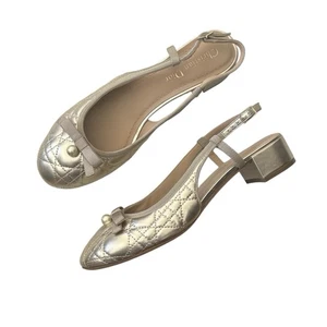 NEW Dior Women’s Ballet Leather Slingback Pumps size 39 Gold - Picture 1 of 16