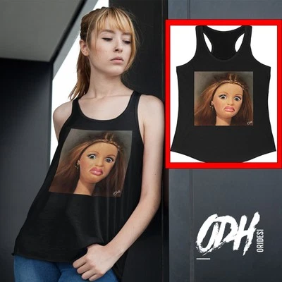 芭比厌恶脸部 Meme 图形夏季背心滑稽无袖 T 恤独特 — 第 1/2 张图片