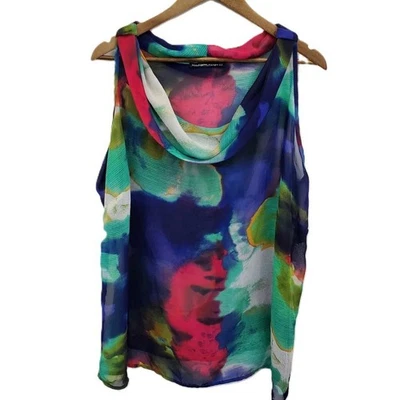 Multicolor Abstract Sheer Cowl Neck Sleeveless Blouse Womens 2X Lightweight - Image 1 of 4