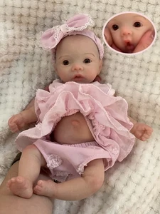 Bambola neonato 10 pollici bocca aperta silicone solido pieno reborn fatta a mano - Foto 1 di 10