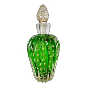 Vintage Murano Green Gold Leaf Glass Perfume Bottle (Attr Barovier & Toso) - Picture 1 of 7