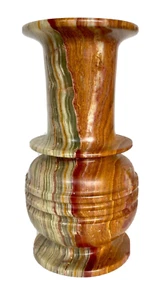 Vintage 10" Tall Carved Onyx Vase, Mexico - Colorful Natural Striations - Picture 1 of 8