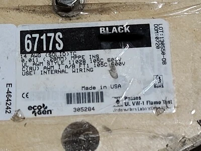 Alpha Wire 6717S #14awg sólido EcoWire mPPE cobre estañado conexión 600 V negro/25 pies Foto 1 de 4