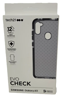 Tech21 Evo Check Flexible Gel Case for Samsung Galaxy A11, Smokey Black - Image 1 of 3