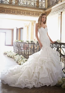 Morilee Bridal 2879 Wedding Dress Lace Tull Mermaid Dress Ruffled Flounced Skirt - Picture 1 of 4