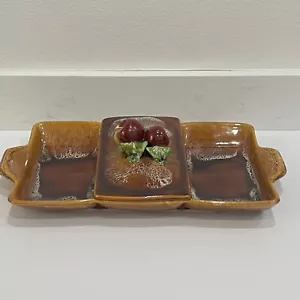 VINTAGE WADE CALIFORNIA POTTERY COVERED APPLE DISH DIVIDED SERVING TRAY MCM 725 - Picture 1 of 12