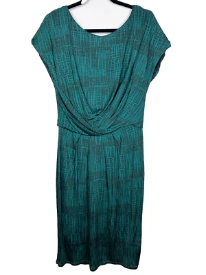 Vestido MAX MARA Teal Jersey Drapeado Cintura Reunida Imitación Envolvente Negro Geo Estampado EE. UU. 6 Foto 1 de 4