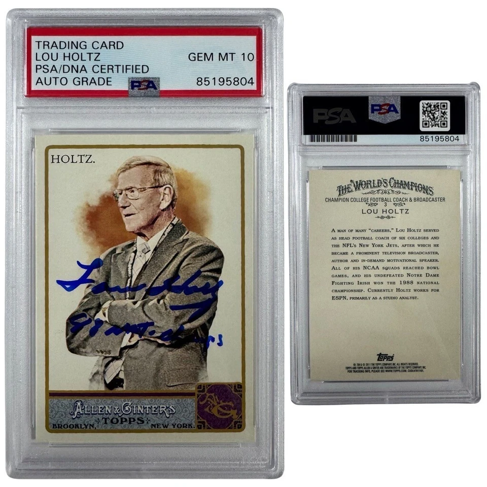 2011 Lou Holtz Autographed Allen&Ginter #3 88 Nat Champs PSA GEM MT 10 Auto - Image 1 of 1