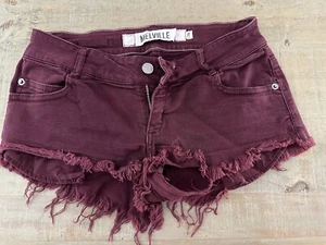Women's Brandy Melville Maroon Cutoff Denim Shorts Size 38 - Picture 1 of 9