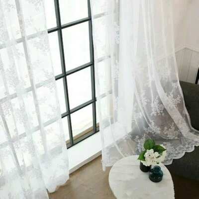 Embroidery Curtain Fabric Pelmets Net Lace Voile Flower Window Panel Drape Sheer - Image 1 of 4