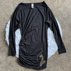 Baby Phat Dress Vintage Black Metallic Gold Cat Logo Womens Size Large - Picture 1 of 8