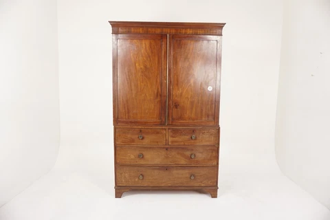 Ant. Georgian Walnut Linen Press, Armoire, Wardrobe, Scotland 1800, H270 Cover
