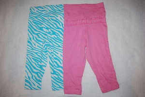 Baby Girls 2 LOT KNIT LEGGINGS Pink Ruffle Butt TURQUOISE ZEBRA PRINT Sz 3-9 MO - Picture 1 of 2