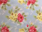 24cm x 125cm Wide Cath Kidston Large Pink Rose On Blue Cotton Duck Fabric New
