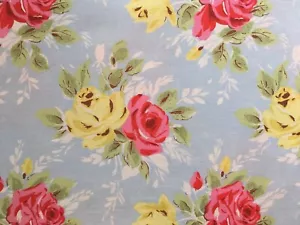 49cm x 63cm Wide Cath Kidston Large Pink Rose On Blue Cotton Duck Fabric New - Picture 1 of 8