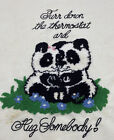 Panda Bears Hugging Hand Painted Fabric & Crewel For Picture or Pillow