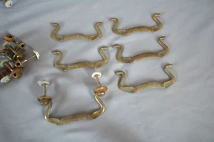 GOOD SET 6 ANTIQUE CAST IRON PLATED BAIL PULLS W ROSETTE BACKPLATES C 1900 (R3) - Picture 1 of 10