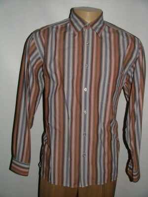 MENS MARTIN GORDON CASUAL SHIRT SIZE L 100% COTTON GRAY WHITE STRIPED #220 - Image 1 of 4