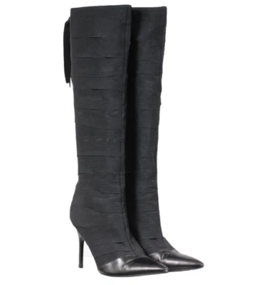 Bruno Frisoni Women Knee High Boots US 8 EU 38 Black Fabric Leather Pointed Toe - Image 1 of 4