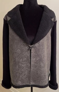 Coldwater Creek Mixed Media Jacket PXL Faux Suede Knit Sleeves Sherpa Lining - Picture 1 of 12