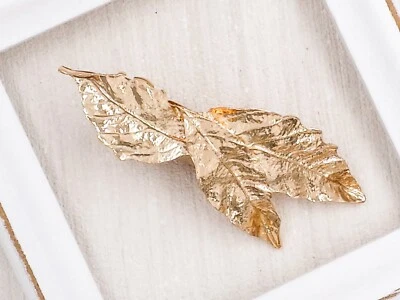 Leaf Barrette Gold/Silver Tone Metal Textured Leaves Hair Clip 3.1" long - Image 1 of 4