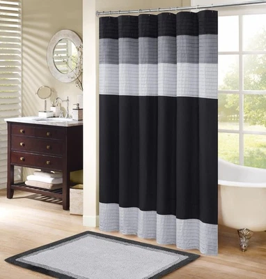 Comfort Spaces Windsor Bathroom Shower Curtain Black 72x72 Includes Hooks $38+ - Image 1 of 4