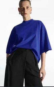 Camiseta COS de gran tamaño con cuello falso azul cobalto para mujer pequeña nueva sin etiquetas - Imagen 1 de 15