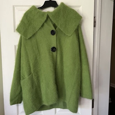 VENESHA зеленый ANGORA SZ большой L с подкладкой свитер куртка мягкий пушистый дизайнер - Изображение 1 из 4