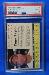 1961 POST CEREAL # 118 Tony Taylor PSA 6 EX-MT # 121923925 PHILADELPHIA PHILLIES - Picture 1 of 2