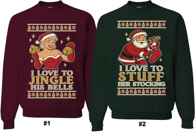 I Love To Jingle His Bells I Love To Stuff Her Medias Sudadera de Navidad a Juego Foto 1 de 4