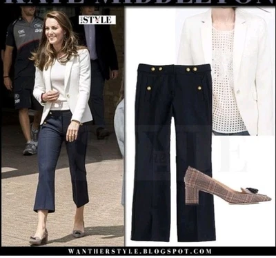 J CREW Wool Navy  Blue Cropped Wide Leg Gold Buttons Women's Pants SIZE 6 - Image 1 of 4