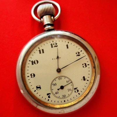 Elgin Pocket Watch Vintage Beautiful Dial Mechanical Movement For Repair - Image 1 of 4