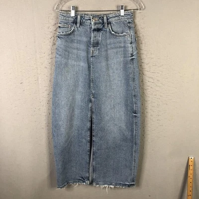 Falda vaquera de mezclilla Zara para mujer Sl azul cintura alta larga midi dobladillo crudo abertura descolorida Foto 1 de 4