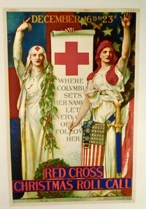 1918/ ORIGINAL WW1 POSTER /RED CROSS CHRISTMAS ROLL/ LINEN BACKED - Picture 1 of 6