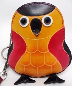 Leather Baby Owl Change Purse Wallet Wristlet Key Ring Googly Eyes Pointy Beak - Picture 1 of 5